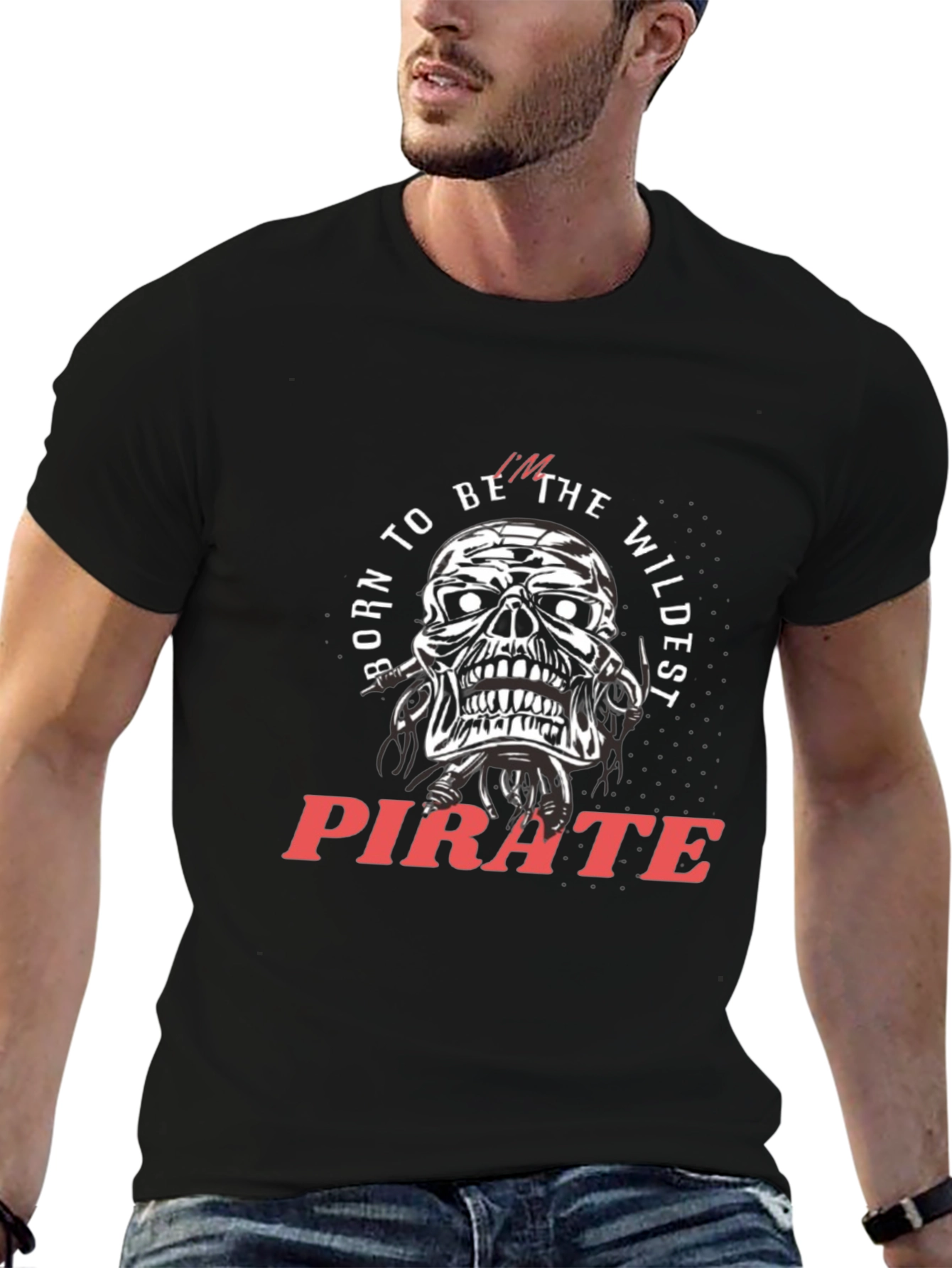 Wildest Pirate Skull Graphic Tee - Mens Black T-Shirt