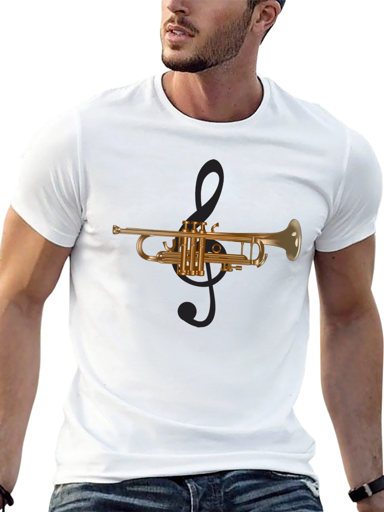 Trumpet Music T-Shirt - Brass Instrument Clef Design