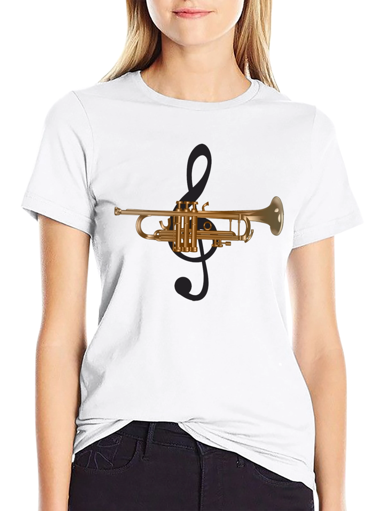 Trumpet Music T-Shirt - Brass Instrument Clef Design