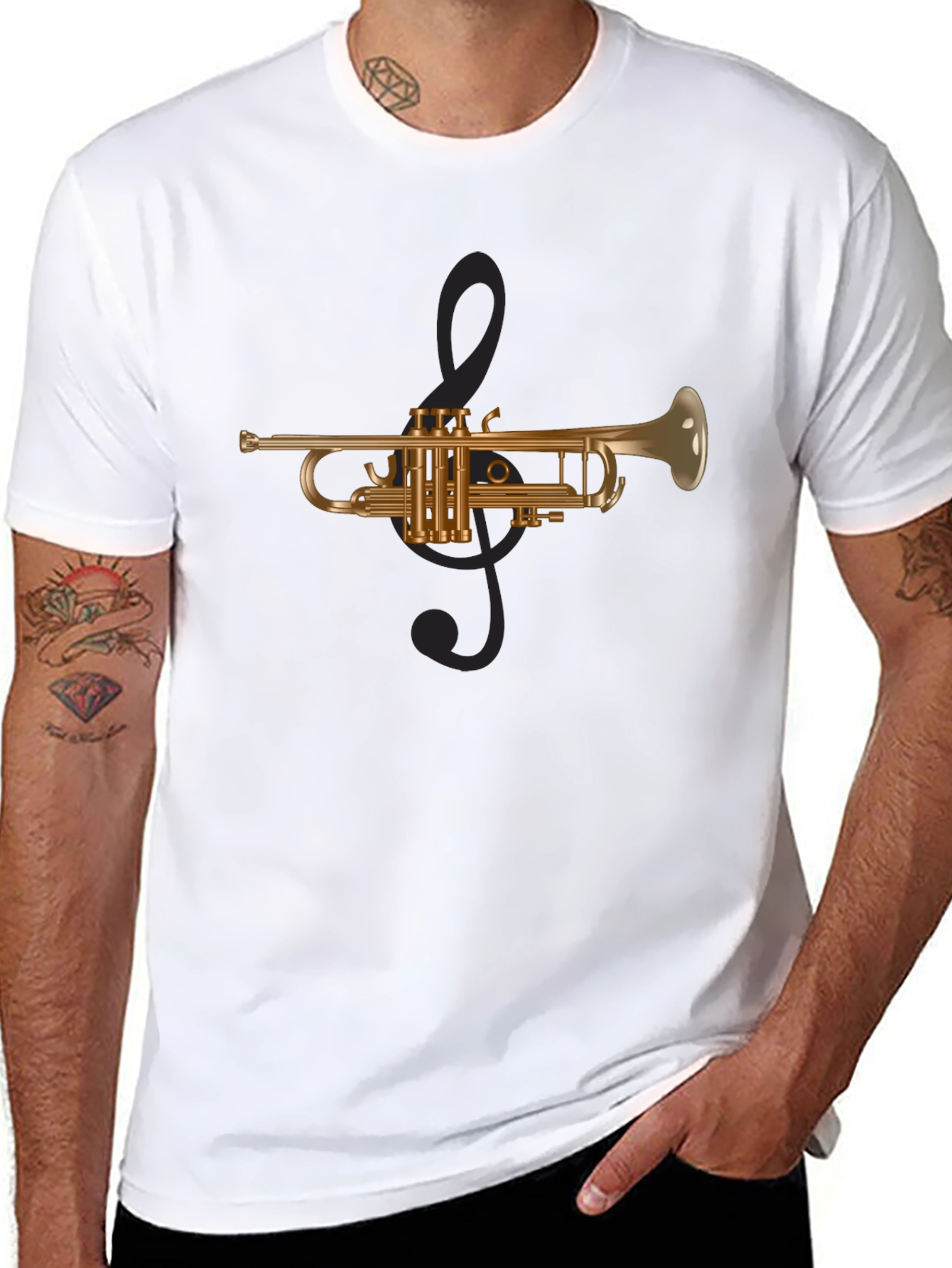 Trumpet Music T-Shirt - Brass Instrument Clef Design