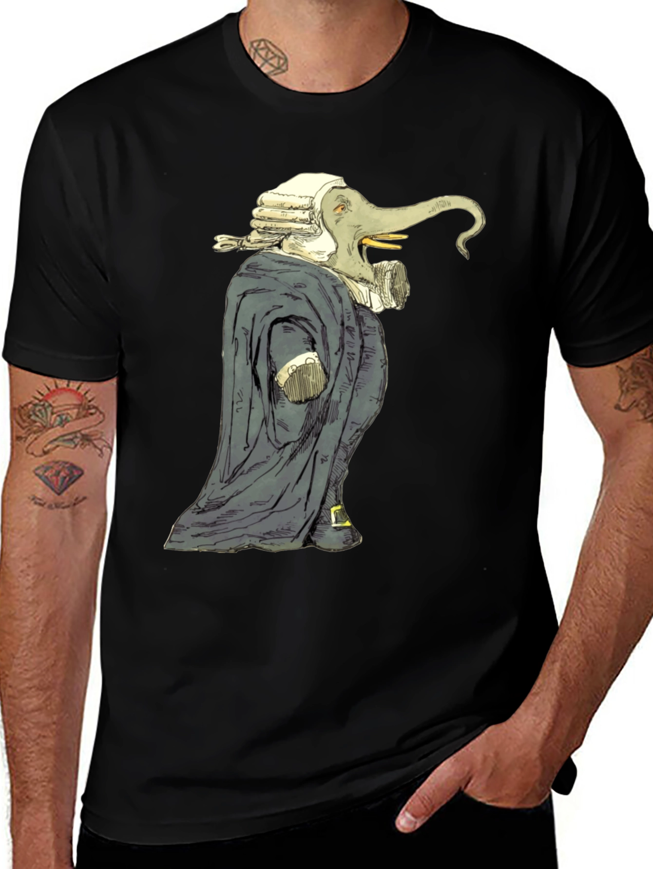 Elephant Judge Graphic Black T-Shirt