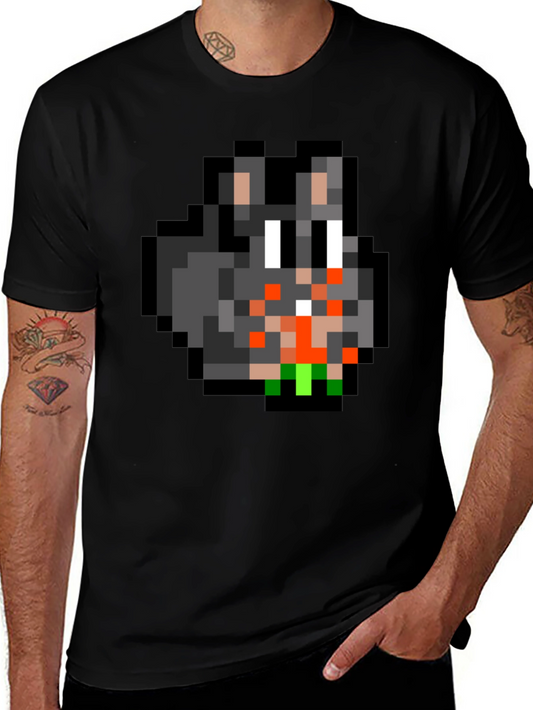 Pixel Art Bunny Graphic Tee - Black