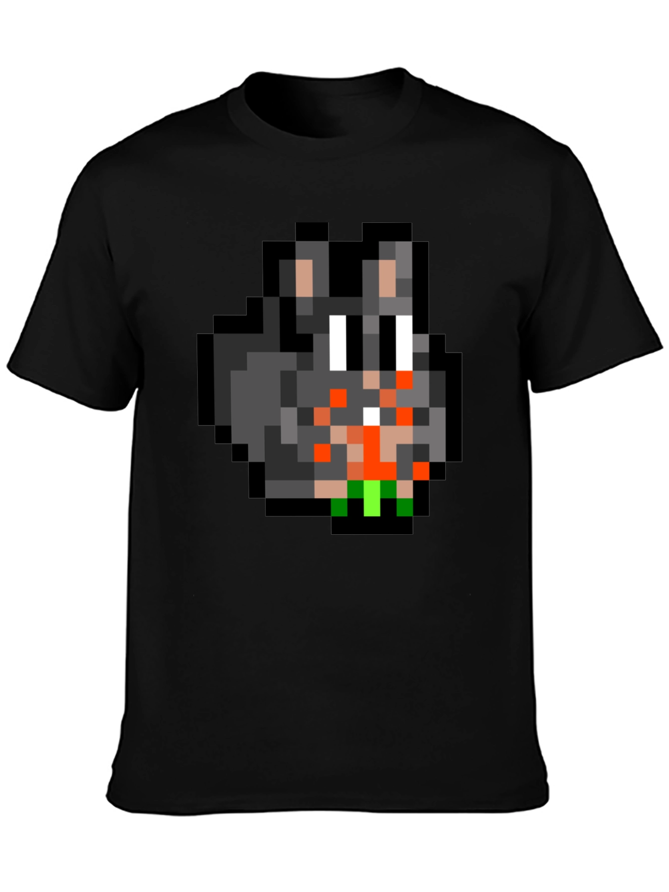 Pixel Art Bunny Graphic Tee - Black