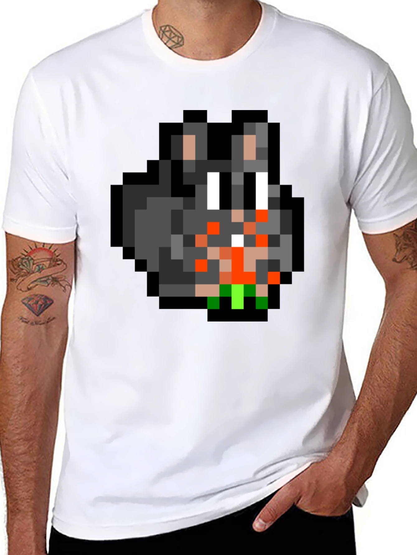 Pixel Art Bunny Graphic Tee - Black
