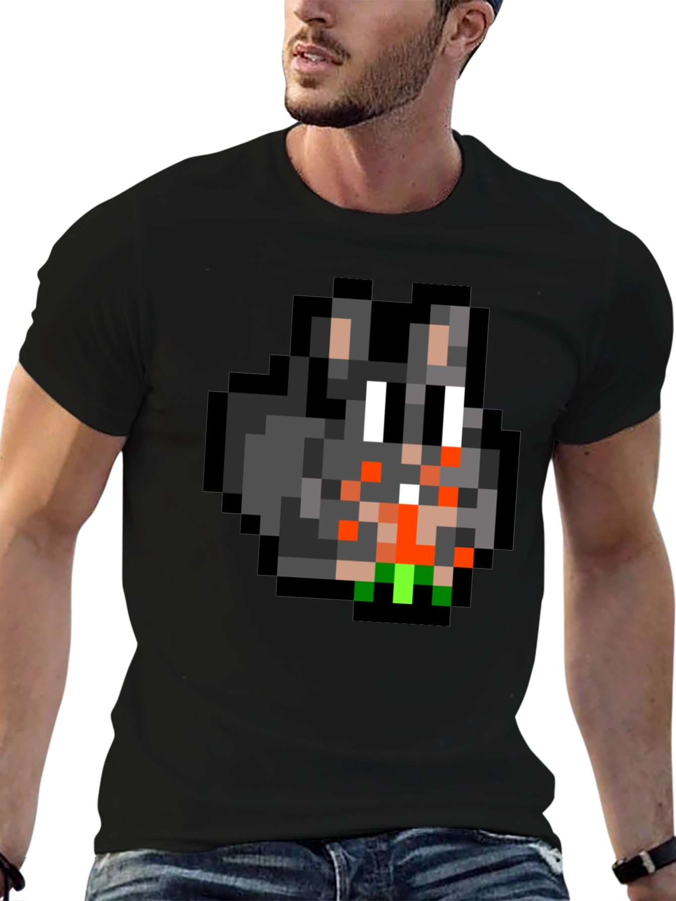 Pixel Art Bunny Graphic Tee - Black