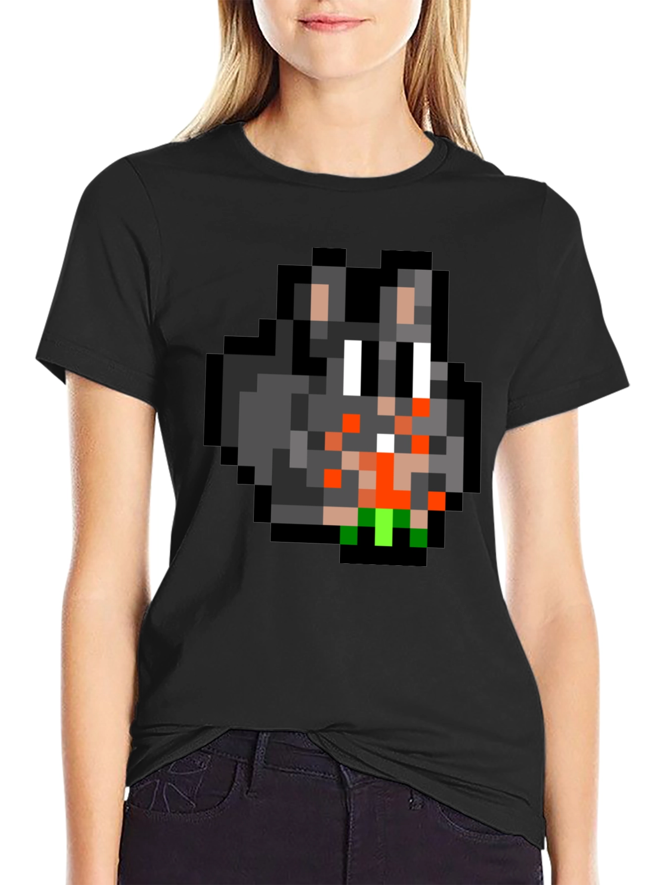 Pixel Art Bunny Graphic Tee - Black