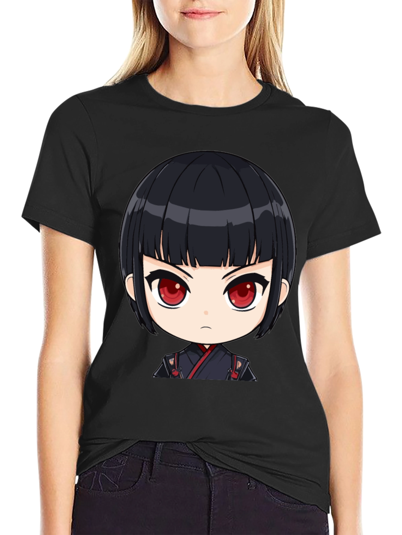 Anime Girl Graphic Print Black T-Shirt