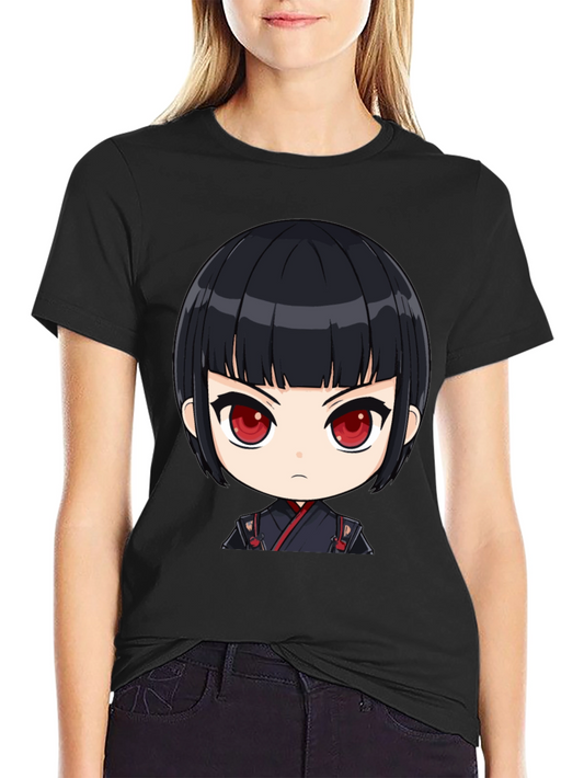 Anime Girl Graphic Print Black T-Shirt