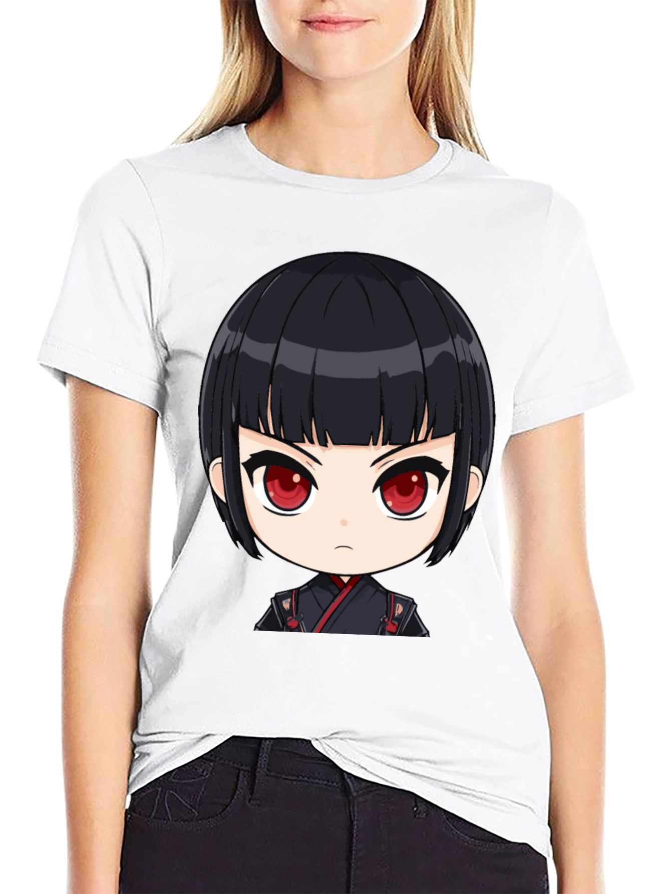 Anime Girl Graphic Print Black T-Shirt