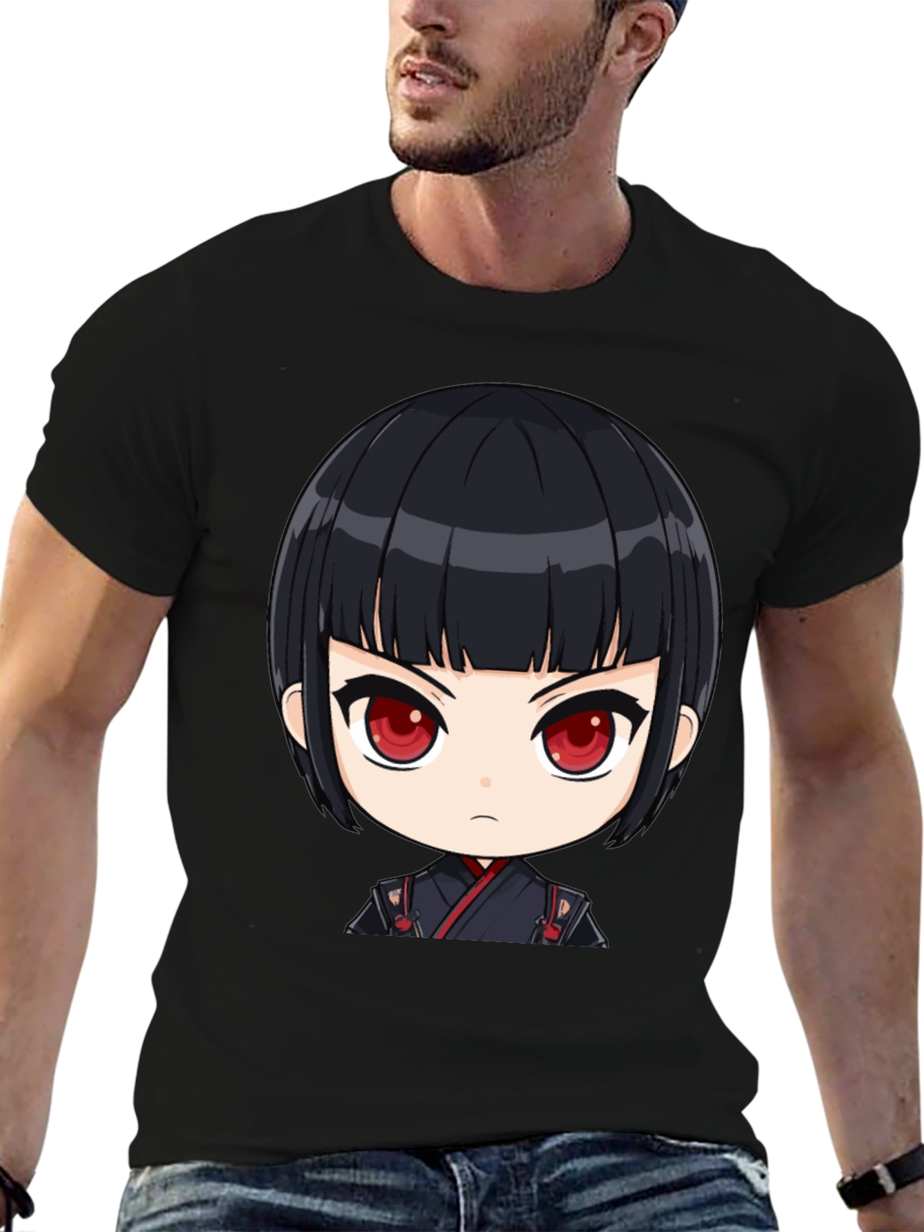 Anime Girl Graphic Print Black T-Shirt