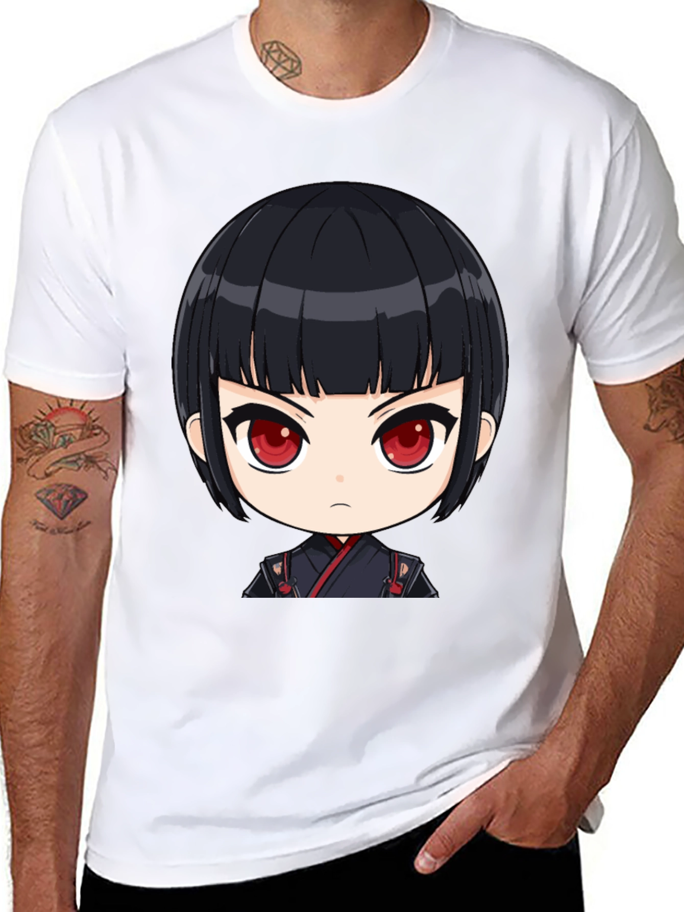 Anime Girl Graphic Print Black T-Shirt