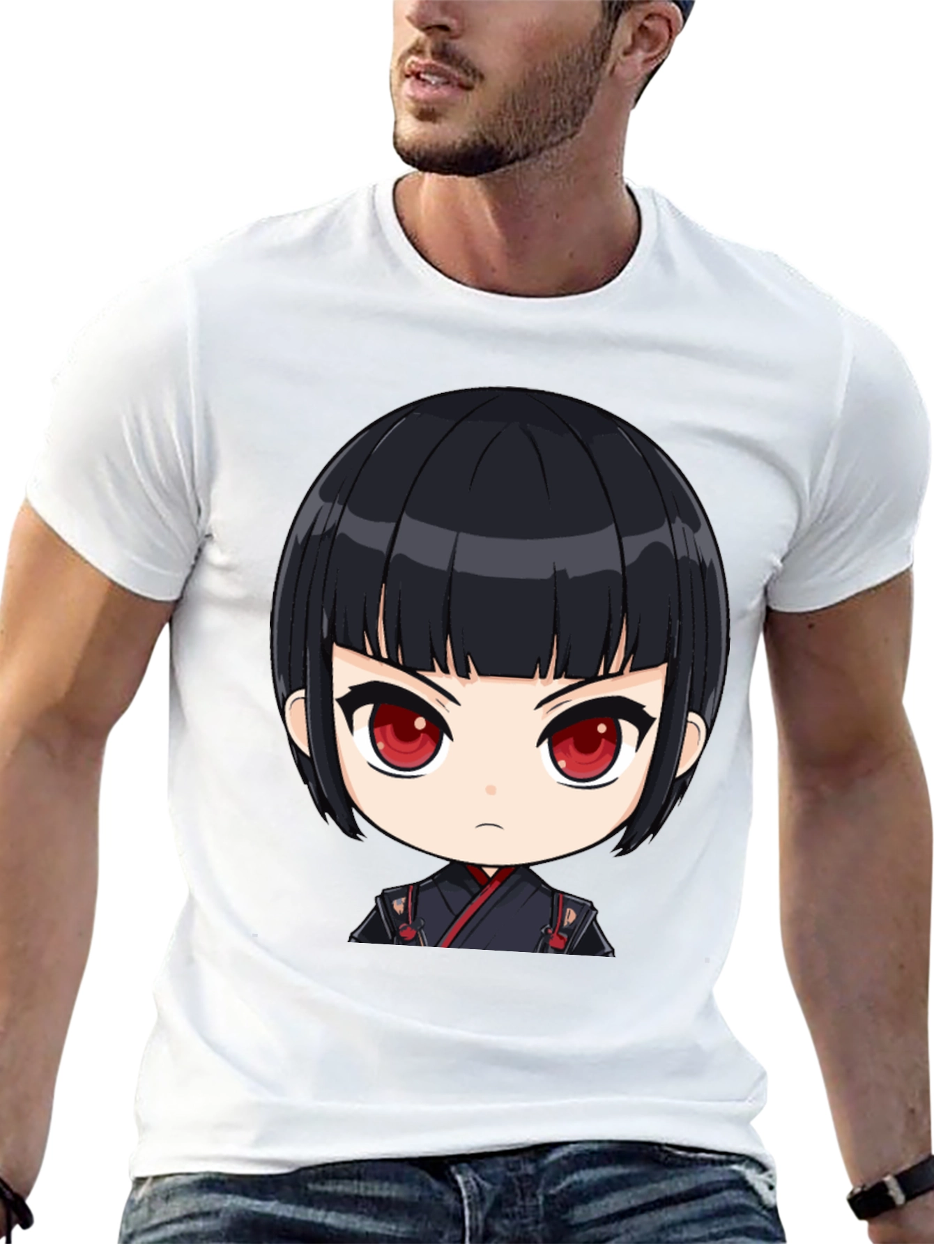 Anime Girl Graphic Print Black T-Shirt