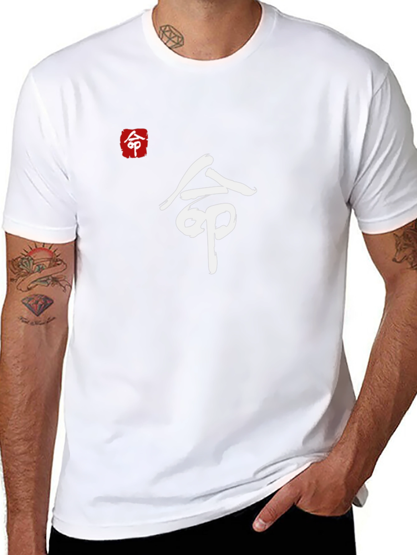 Mens Black T-Shirt with Asian Symbol Graphic