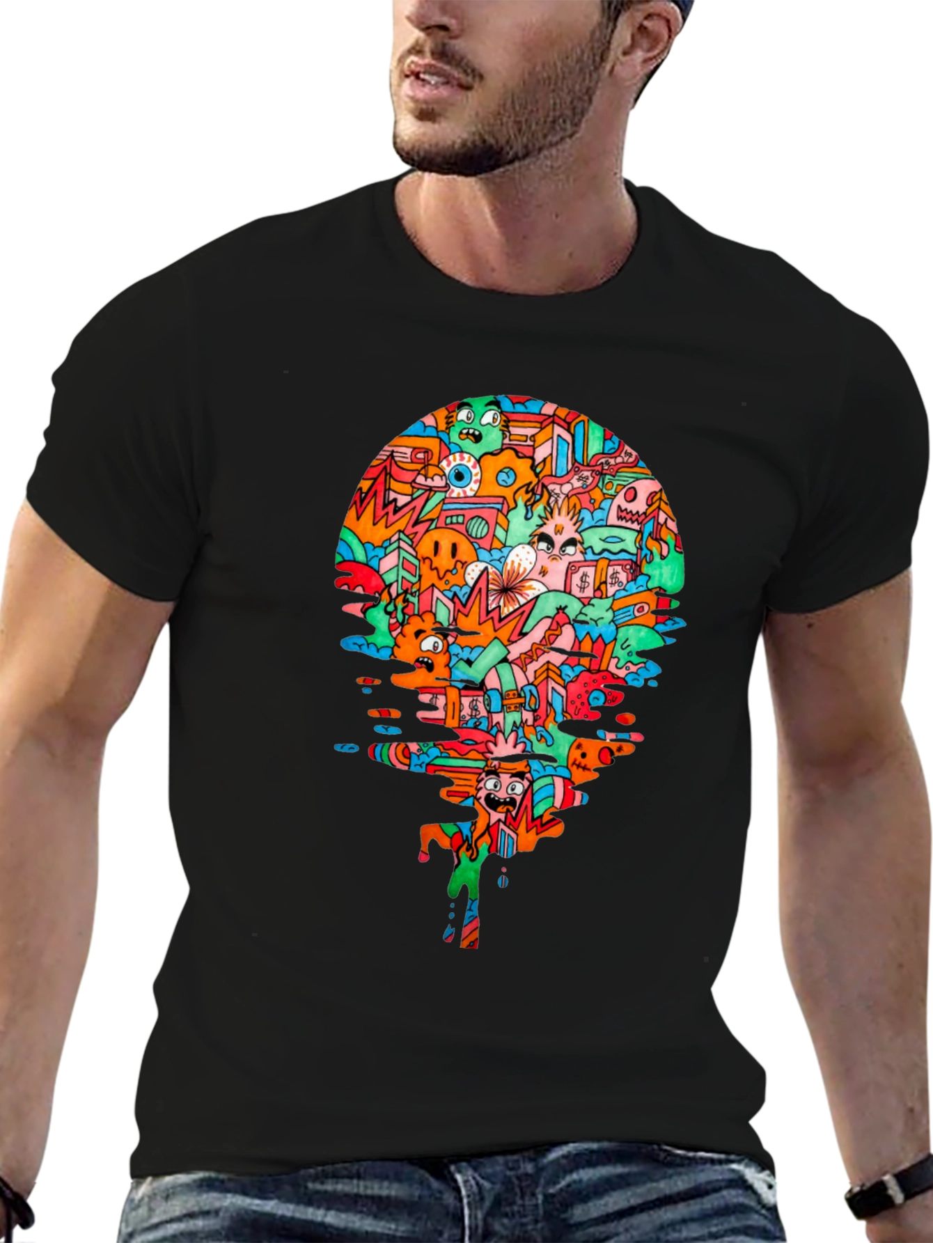 Abstract Doodle Art Black T-Shirt