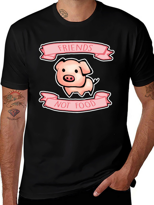 Friends Not Food Pig Graphic T-Shirt - Vegan Animal Lover Tee