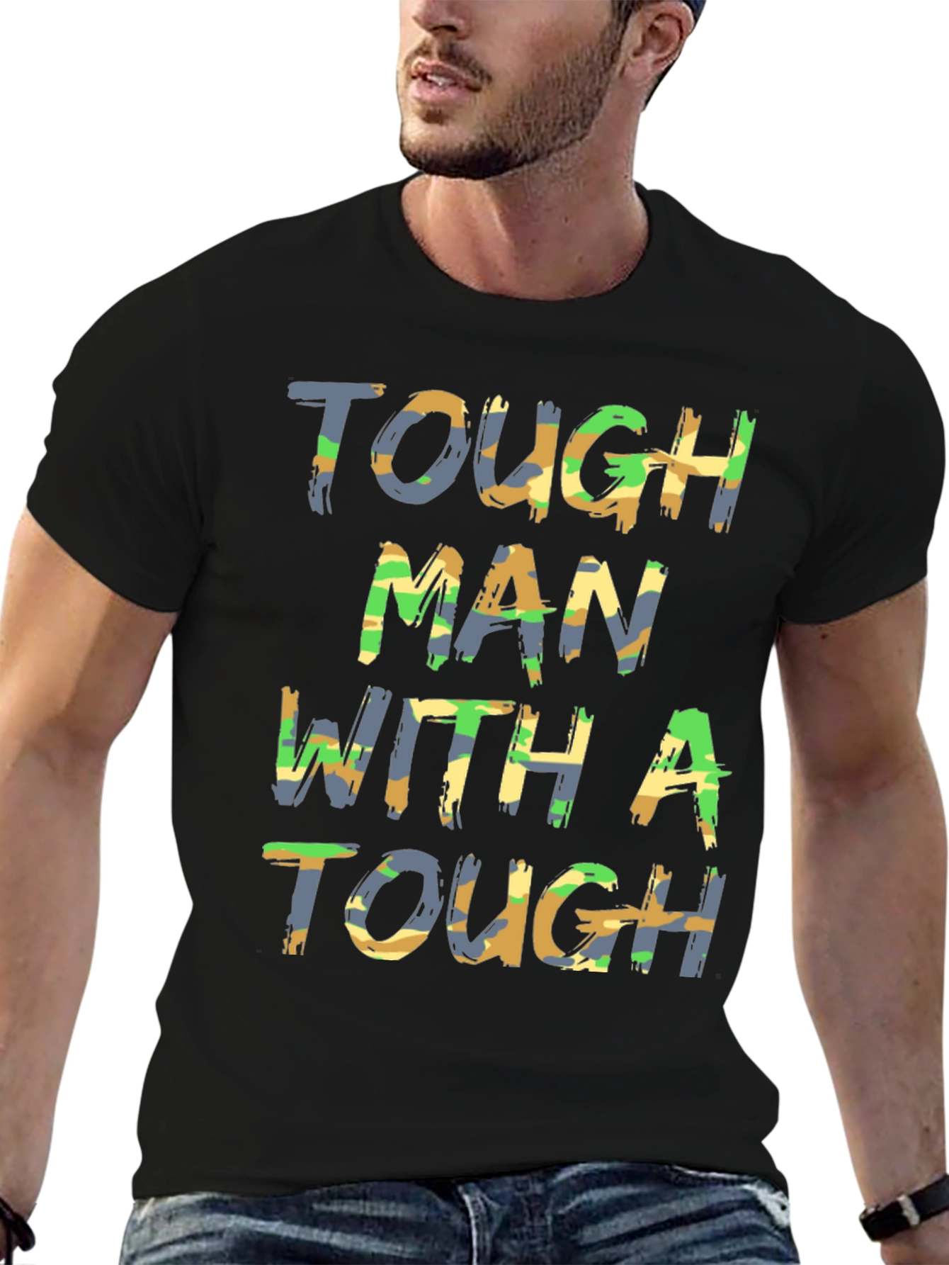 Tough Man Camo Print Graphic Tee