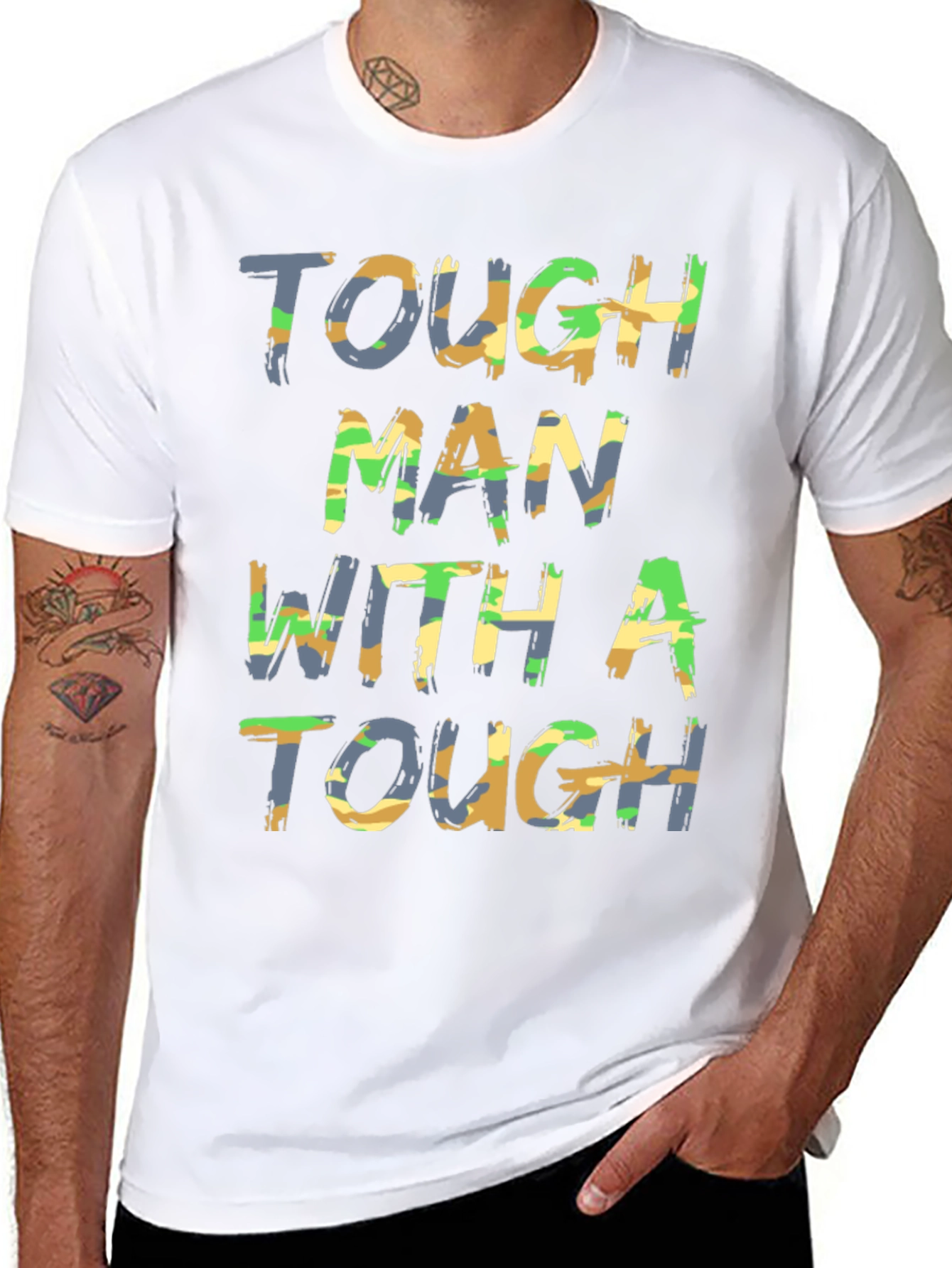 Tough Man Camo Print Graphic Tee