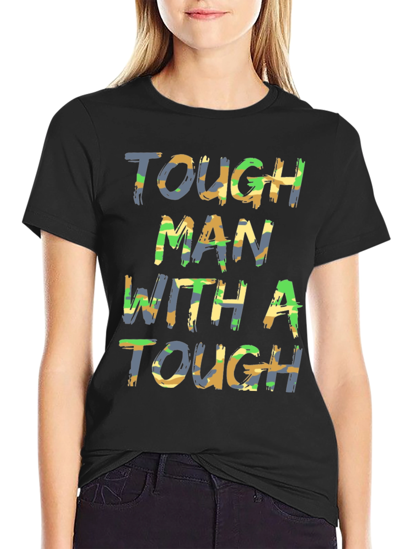 Tough Man Camo Print Graphic Tee