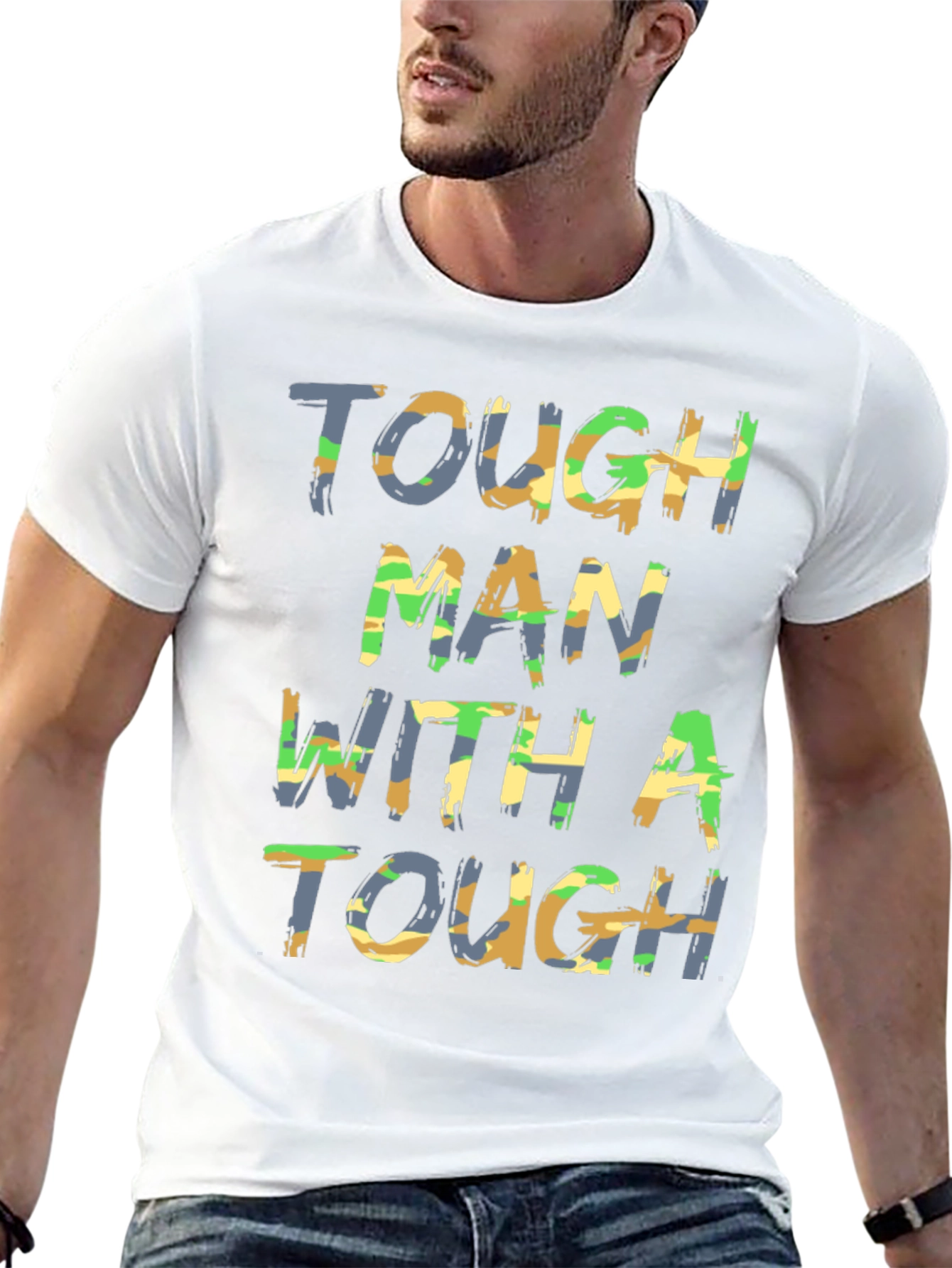Tough Man Camo Print Graphic Tee