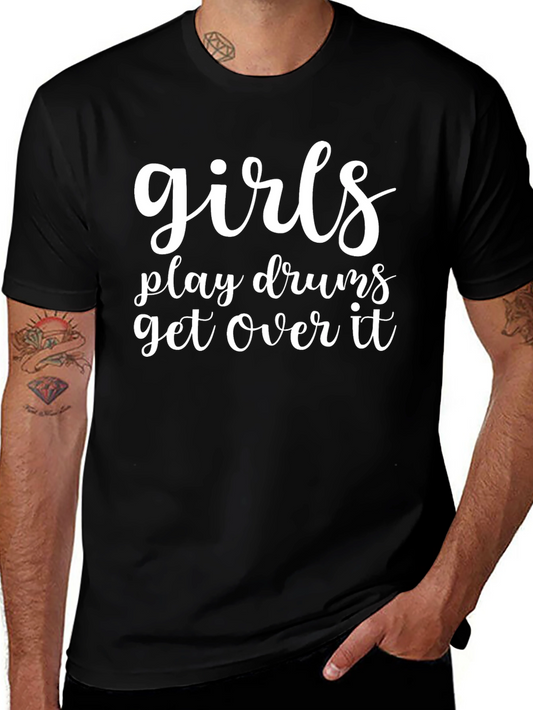 Girls Play Drums T-Shirt - Black Crew Neck Tee