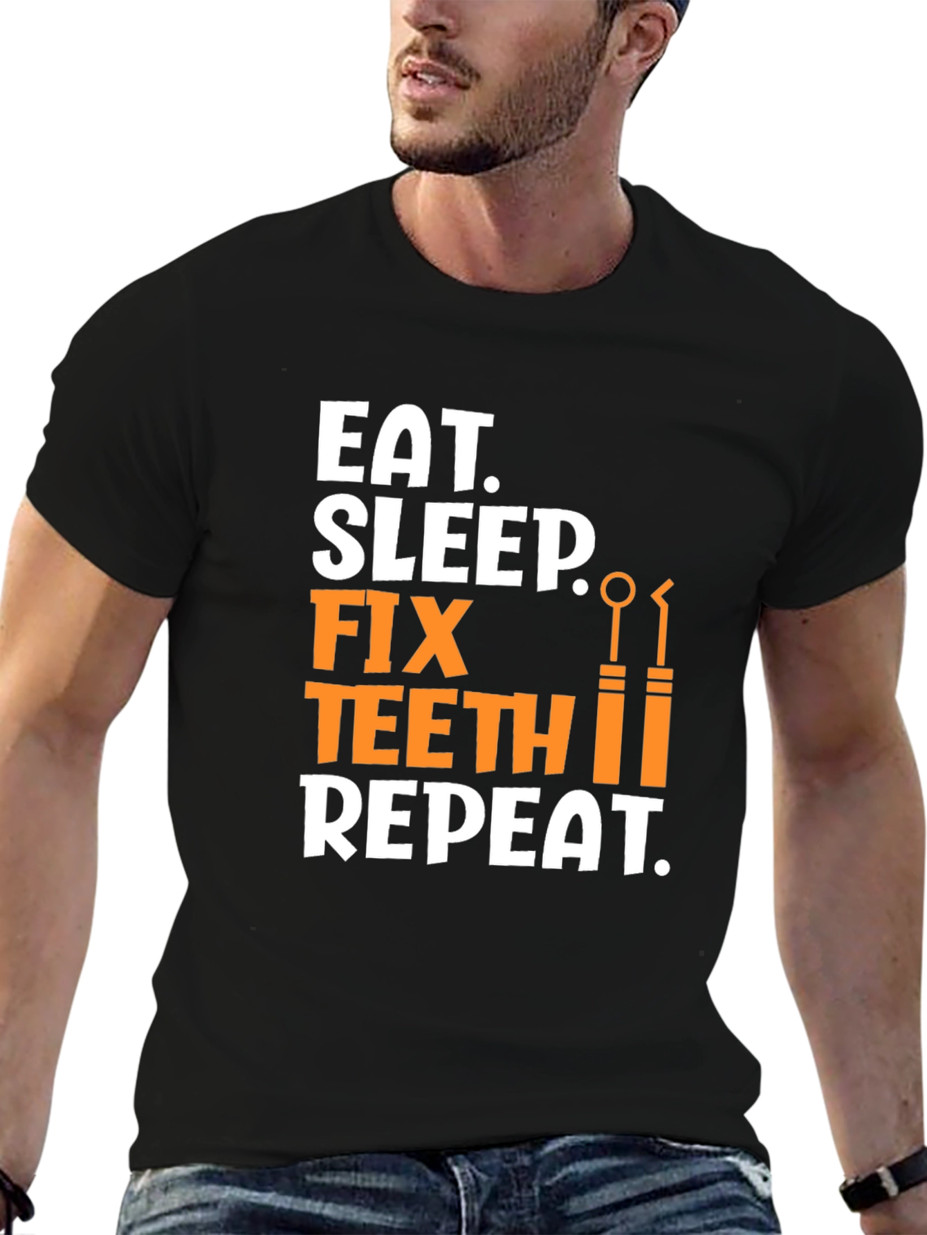 Eat Sleep Fix Teeth Repeat Black T-Shirt