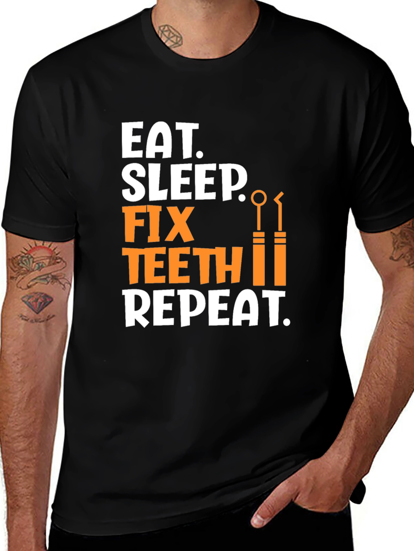 Eat Sleep Fix Teeth Repeat Black T-Shirt