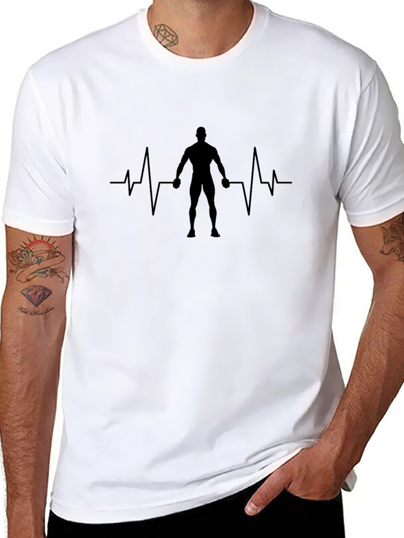 Fitness Heartbeat T-Shirt - Black Gym Tee
