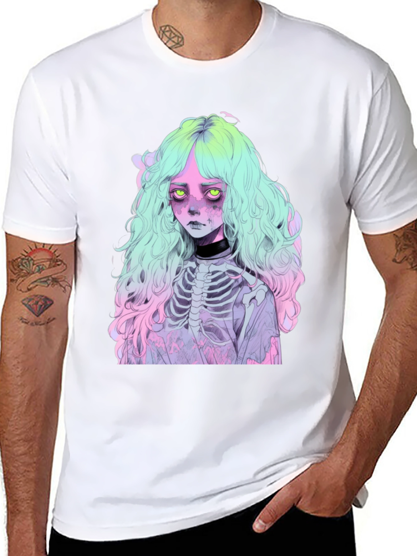 Pastel Goth Girl T-Shirt - Skeleton Anime Tee