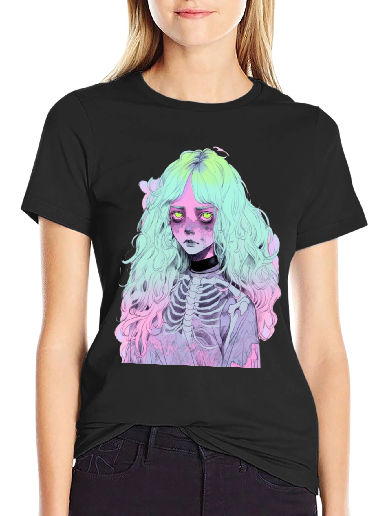 Pastel Goth Girl T-Shirt - Skeleton Anime Tee