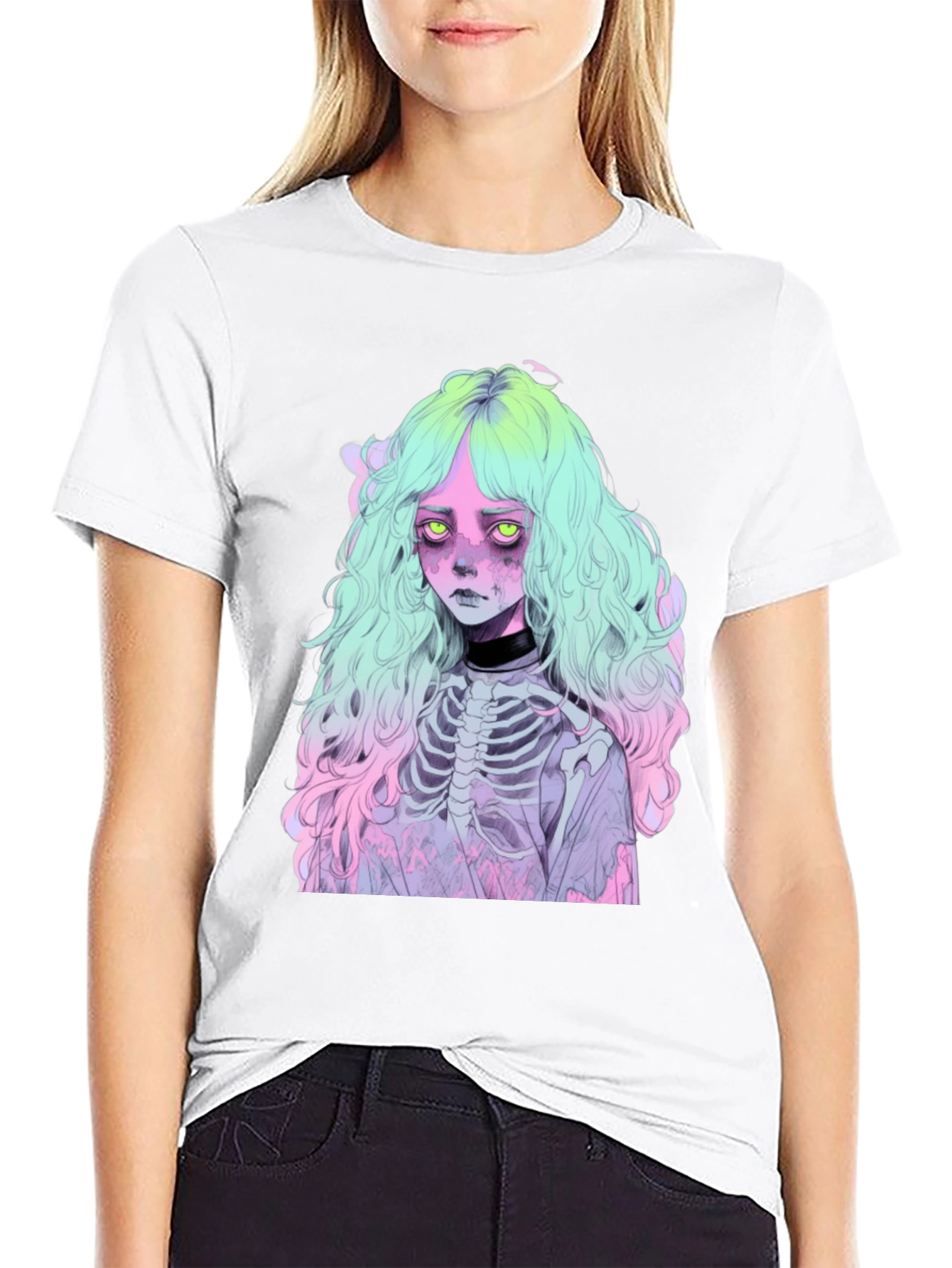Pastel Goth Girl T-Shirt - Skeleton Anime Tee