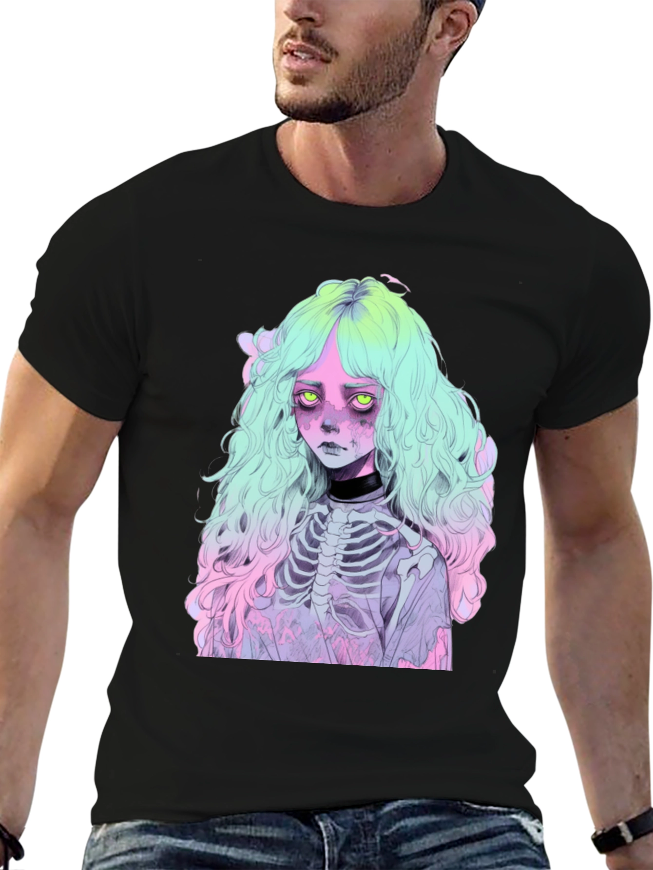 Pastel Goth Girl T-Shirt - Skeleton Anime Tee