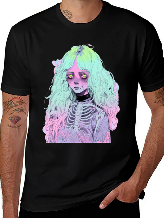 Pastel Goth Girl T-Shirt - Skeleton Anime Tee