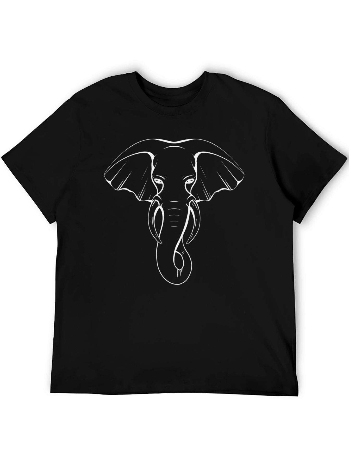 Elephant Outline Graphic Tee - Black Cotton T-Shirt