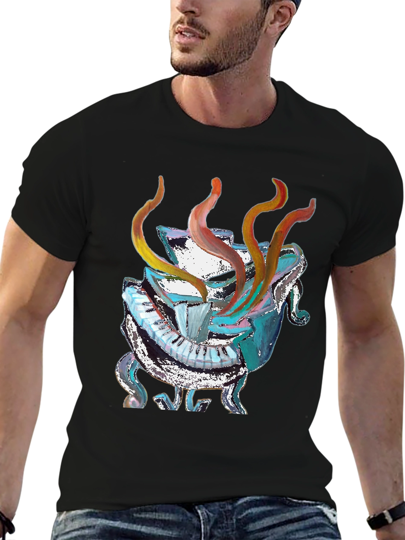 Abstract Piano Black T-Shirt - Unique Music Lover Gift