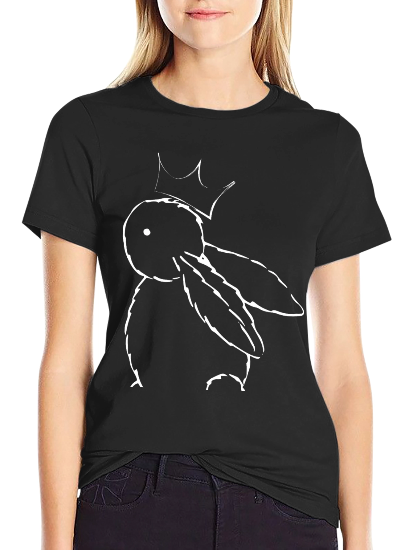Black Graphic Tee: Bunny with Crown