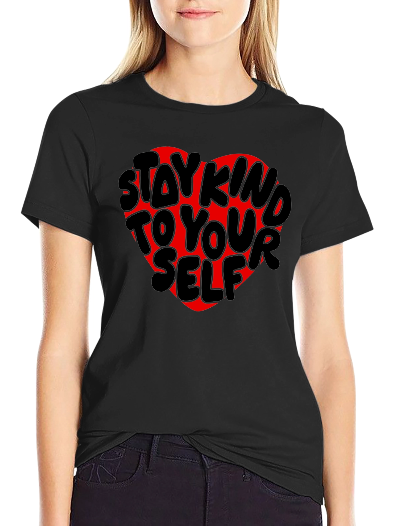 Stay Kind to Yourself Heart Tee - Black