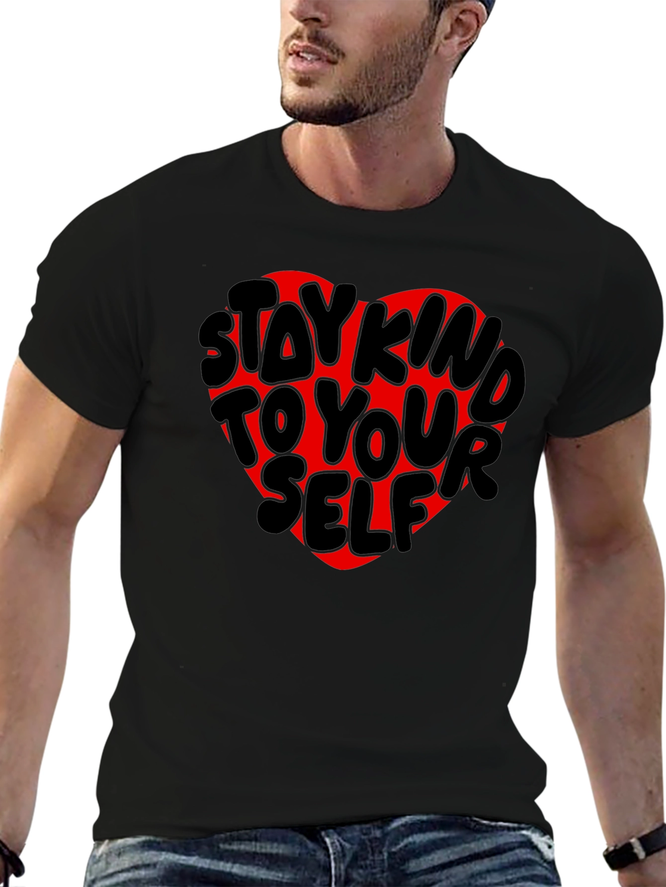 Stay Kind to Yourself Heart Tee - Black