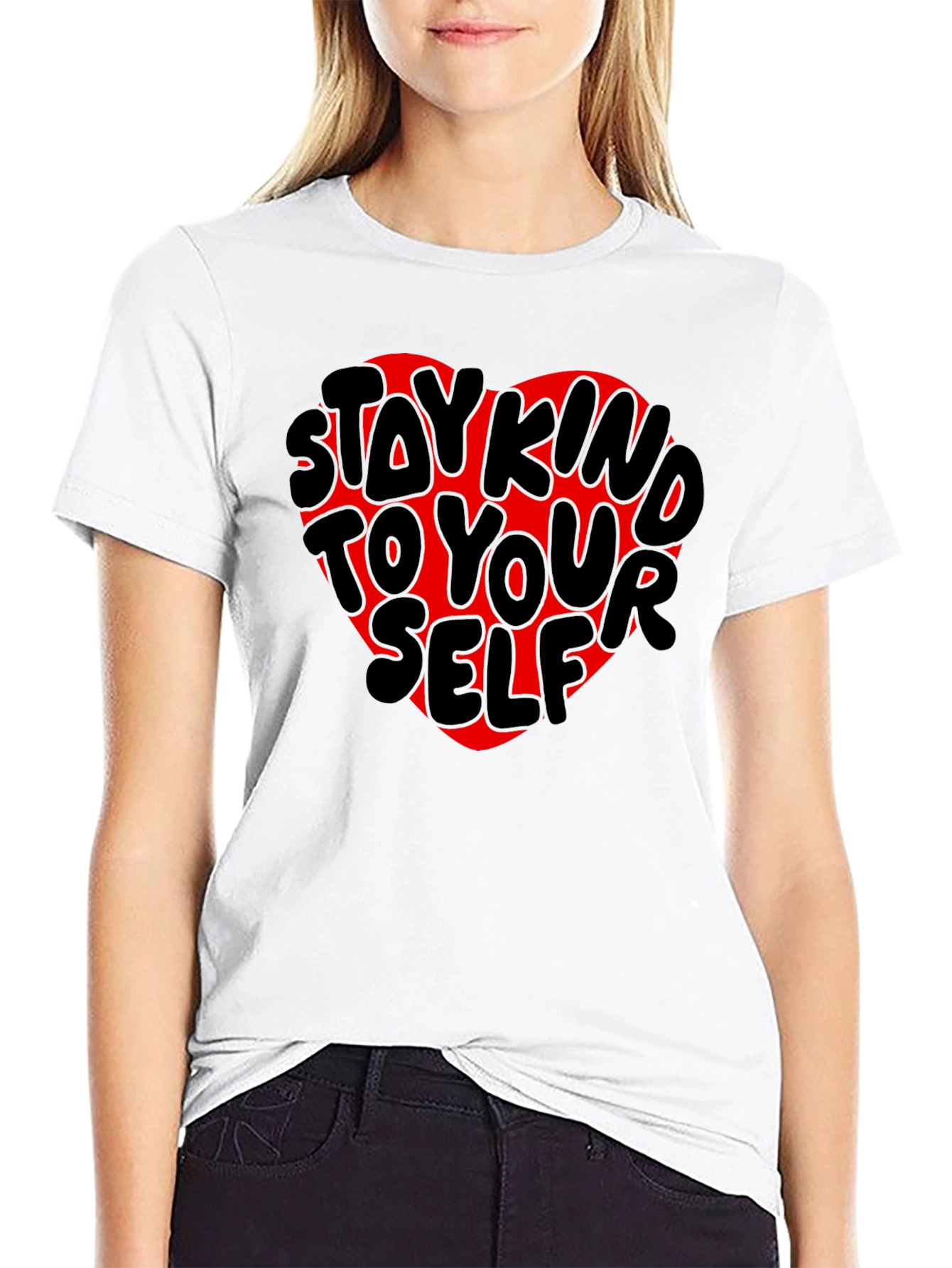 Stay Kind to Yourself Heart Tee - Black