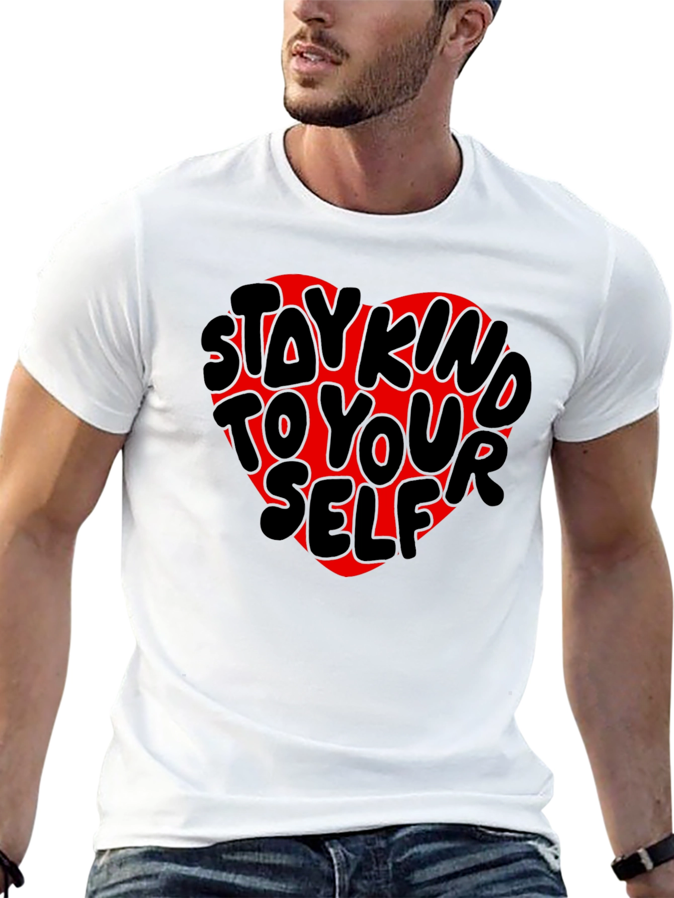 Stay Kind to Yourself Heart Tee - Black