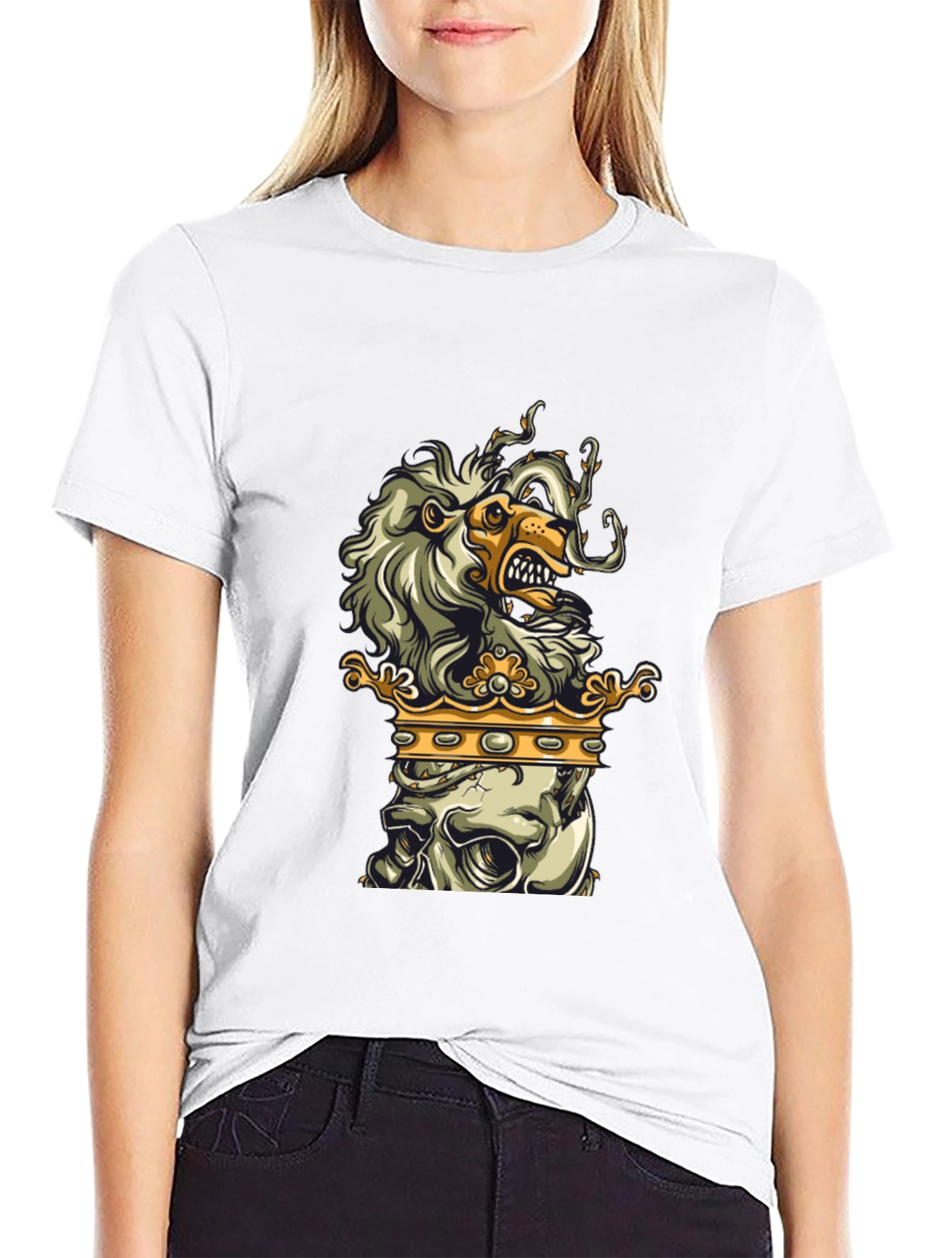 Lion Skull Crown Black Graphic Tee