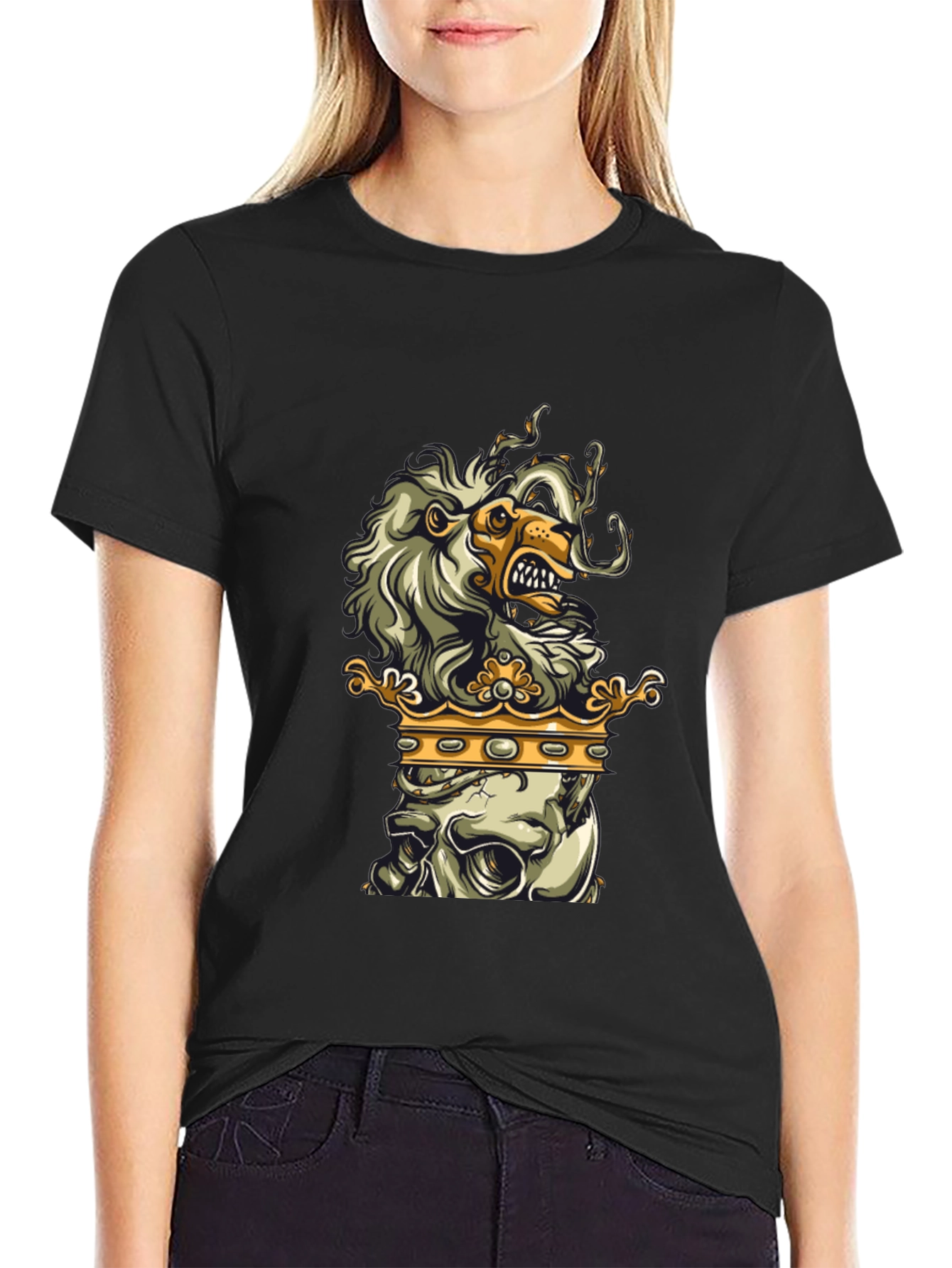 Lion Skull Crown Black Graphic Tee