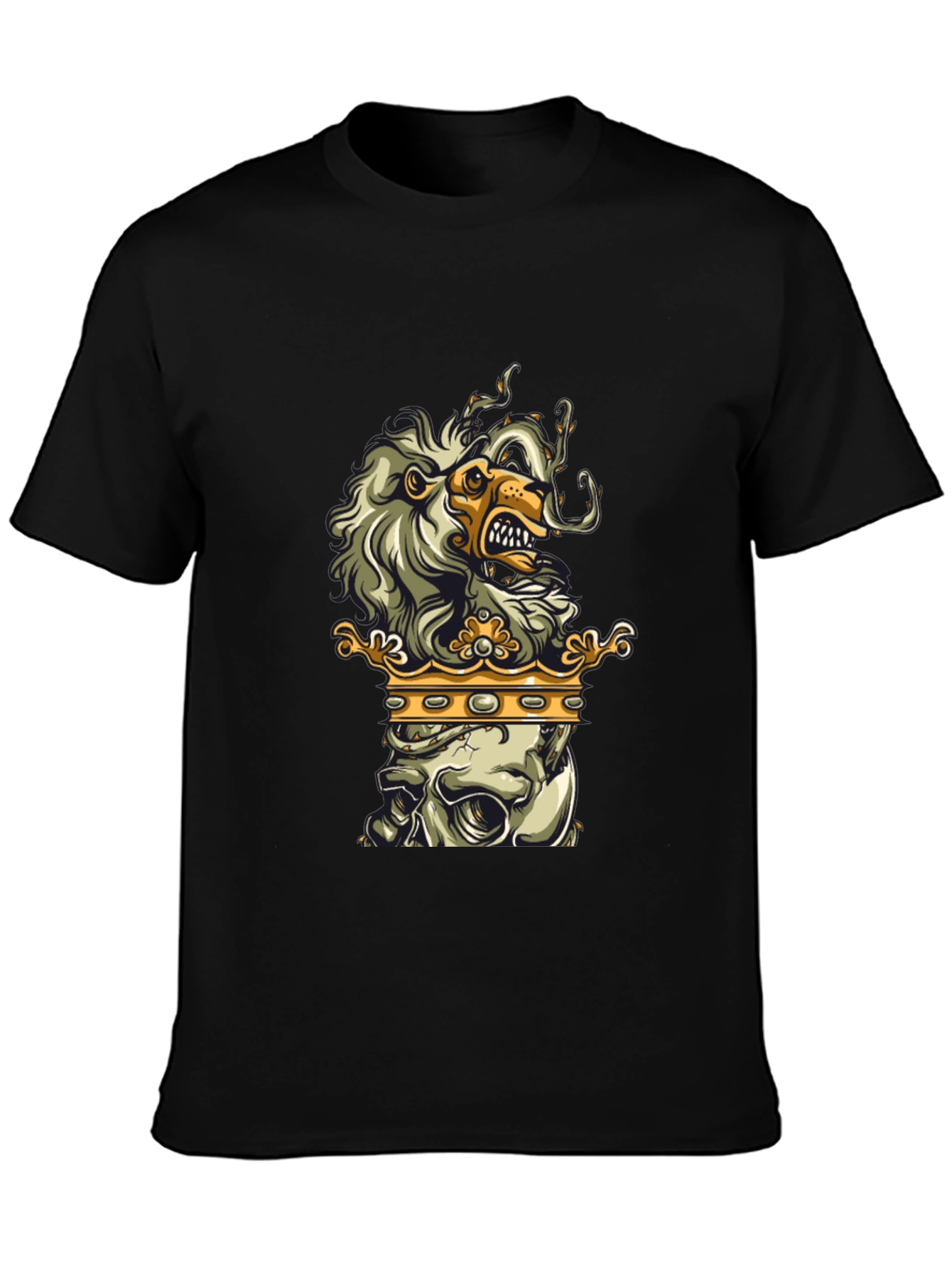 Lion Skull Crown Black Graphic Tee