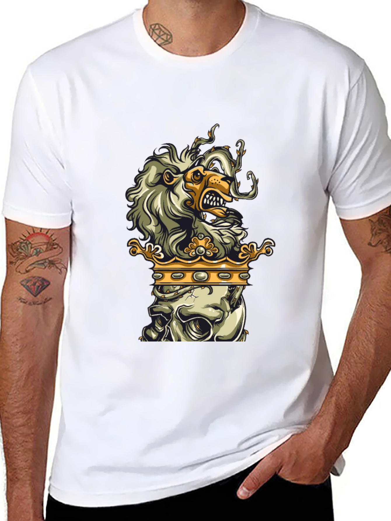 Lion Skull Crown Black Graphic Tee