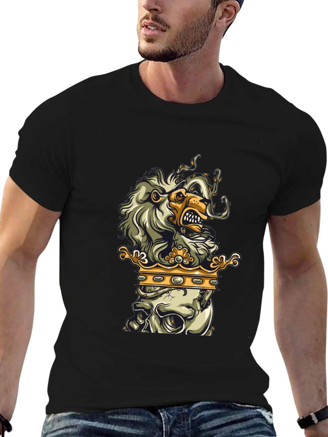 Lion Skull Crown Black Graphic Tee