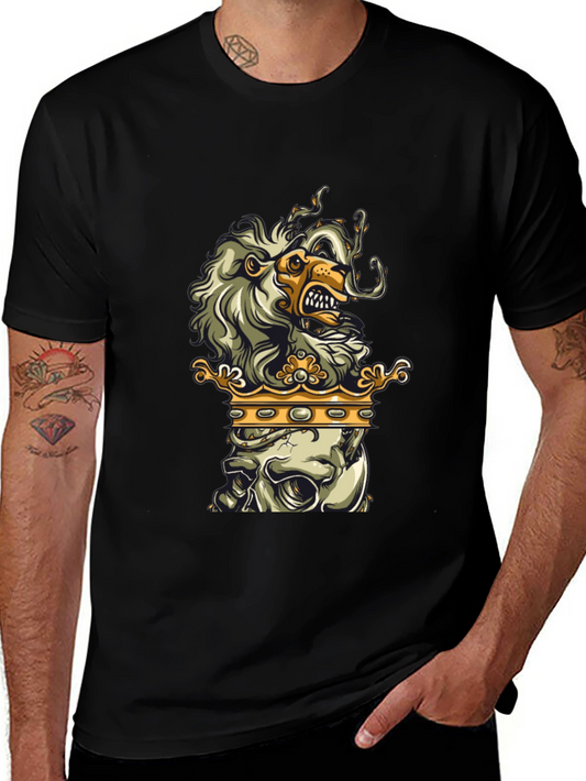 Lion Skull Crown Black Graphic Tee