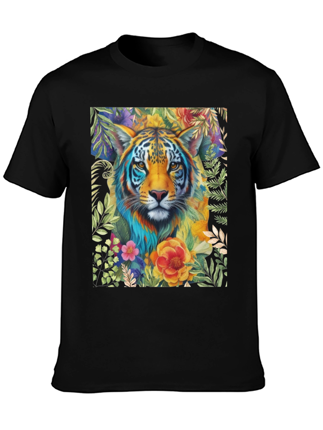 Floral Tiger Graphic Tee - Artistic Animal Shirt