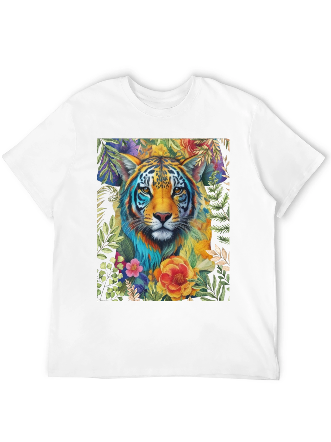 Floral Tiger Graphic Tee - Artistic Animal Shirt