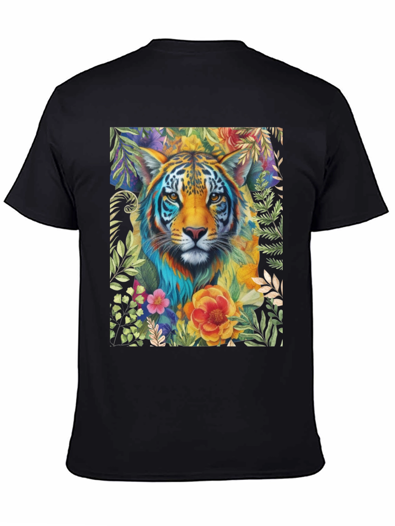 Floral Tiger Graphic Tee - Artistic Animal Shirt