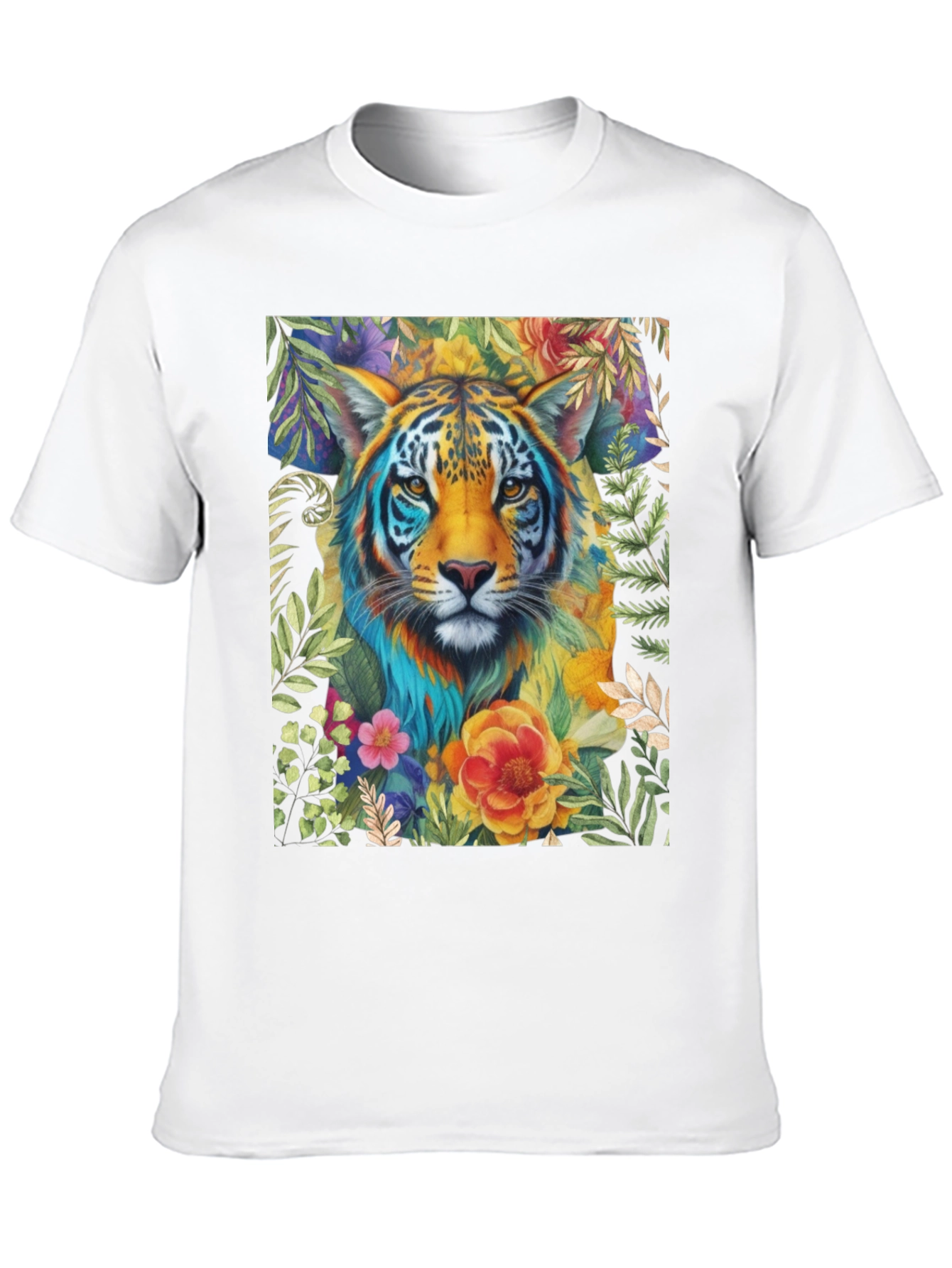 Floral Tiger Graphic Tee - Artistic Animal Shirt
