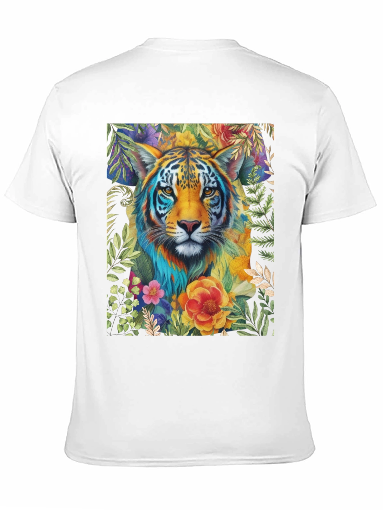 Floral Tiger Graphic Tee - Artistic Animal Shirt